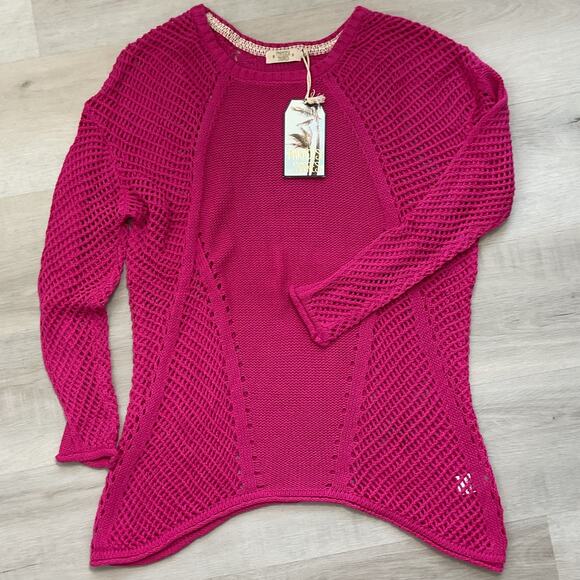 Paradise Shores Open Knit Beach Sweater Pure Cotton Pink Medium NWT - Picture 1 of 10